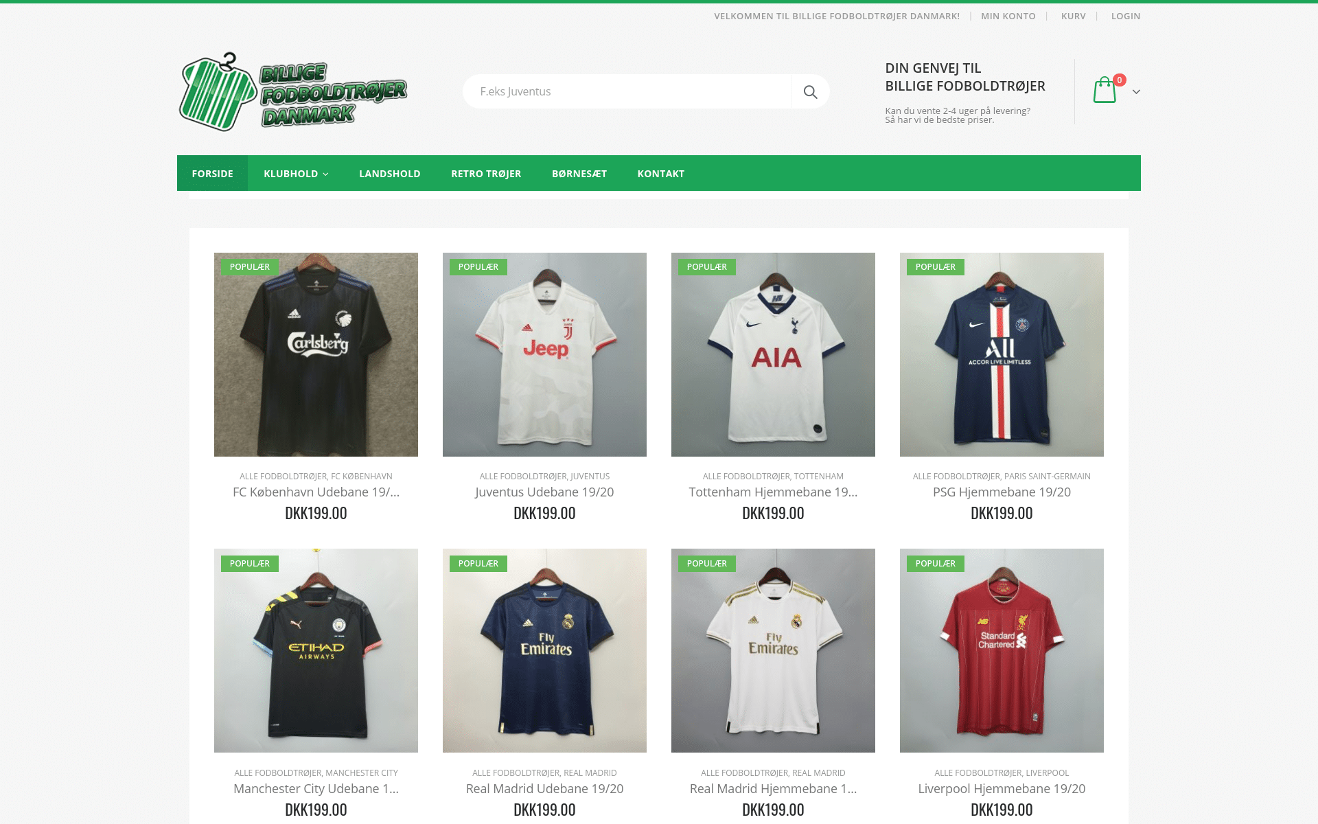 Screenshot af billige fodboltrøjers hjemmeside